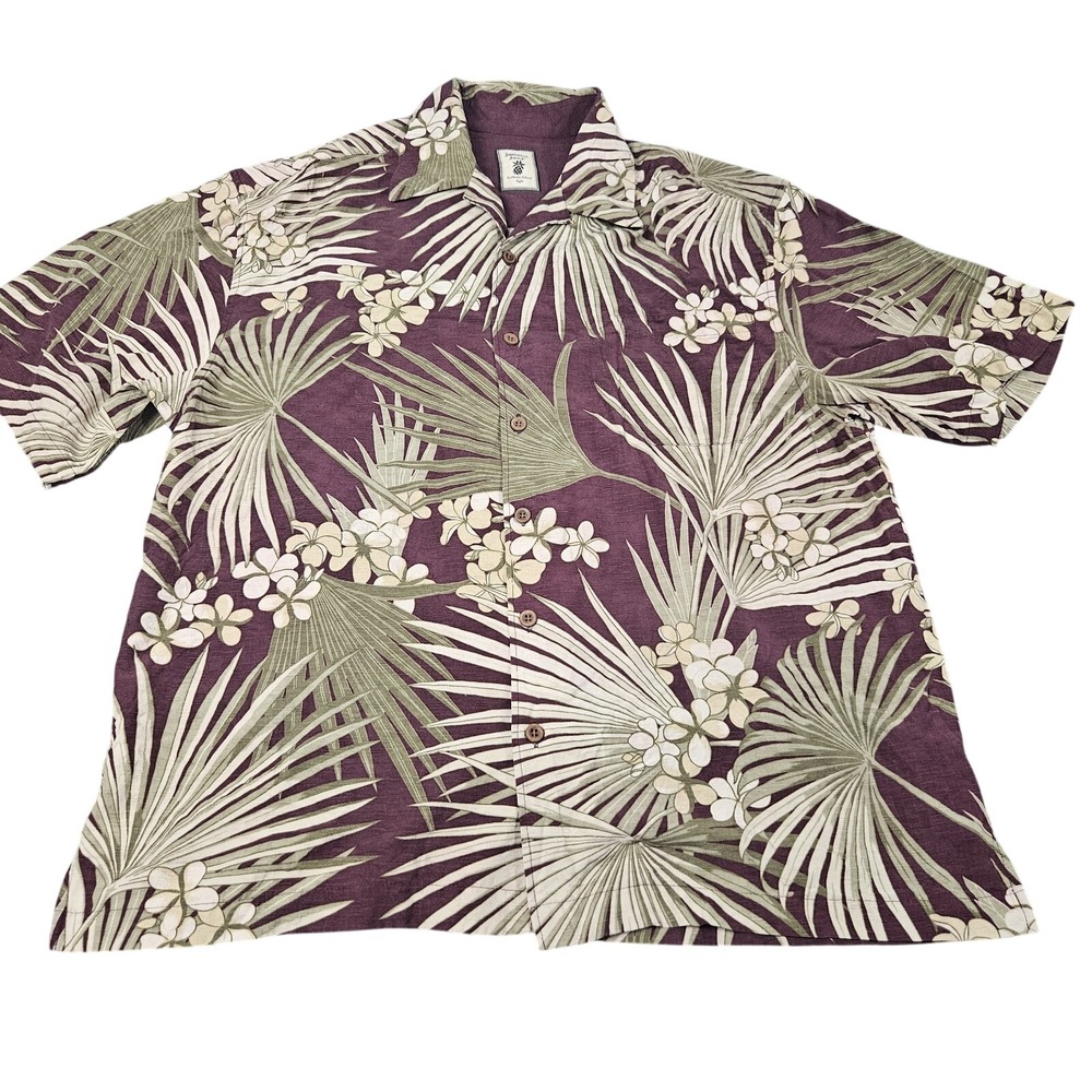 Jamaica‎ Jaxx Hawaiian Shirt Mens L Purple Silk Button Up Tropical Palm Floral